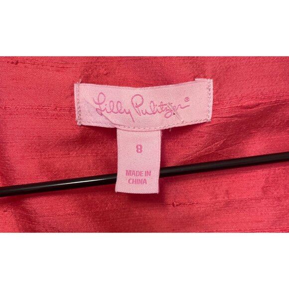 Lilly Pulitzer Coral Silk Wrap Dress Tie Waist Size 8 Classic Timeless - Picture 5 of 8